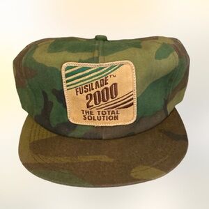 VTG 1980s k brand camo made in usa trucker SnapBack fusillade 2000 solution hat